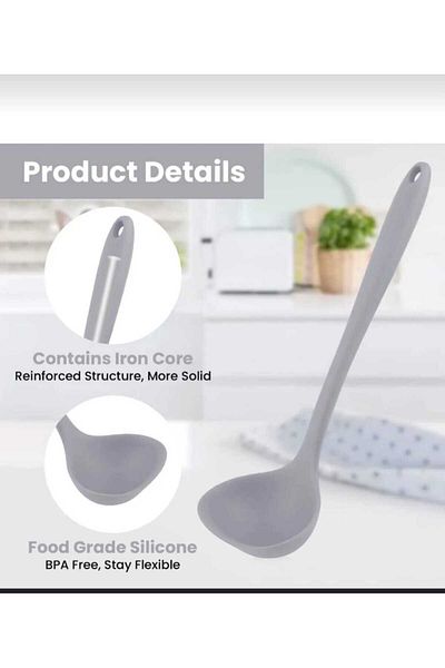 elfnur (2 Pieces Heat Resistant Fireproof Non-Stick Pan Non-Scratch Silicone Food Ladle