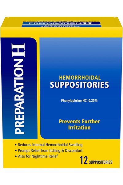 Preparation H Hemorrhoid Suppositories For Itching And Discomfort Relief - 12 Count (Pack of 1)
