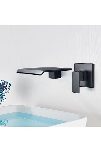 Blackswan Design Baterie chiuveta baie, Blackswan, Tip Cascada M77, model negru mat, dimensiune 16.5 cm