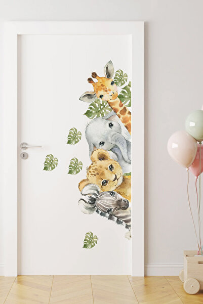 KT Decor مجموعة ملصقات حائط على حافة باب حيوانات سفاري