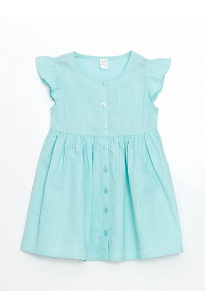 LC Waikiki Pleated Girl's Linen Look Shirt Dress