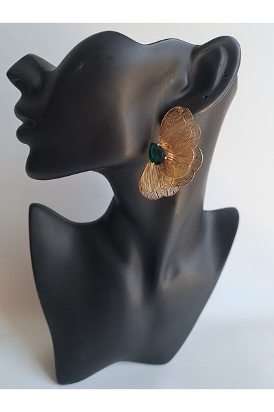 BHR AKSESUAR Green Zircon Stone Big Earrings