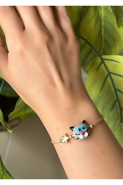 Alvora Accessories Kedi Cam Murano Boncuk Asansörlü İpli Bileklik