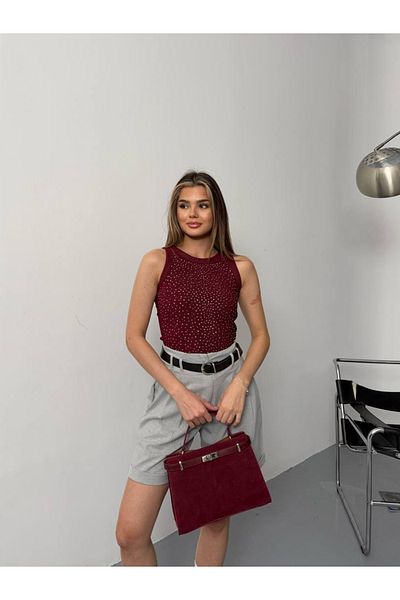 Caddebostan Moda Halter Neck Ottoman Fabric Spreader Stone Crop Body Blouse