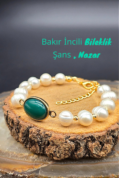 NBS Beautiful Naturel Stones Copper Real Pearl Green Bracelet Design (Engagement, Wedding, Daily, Gift) Trend