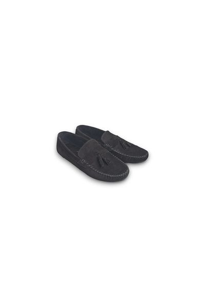 Growish Gr0313 Genuine Suede Leather Saddled Rok Model Men's Tasseled Black Color Loafer Shoes