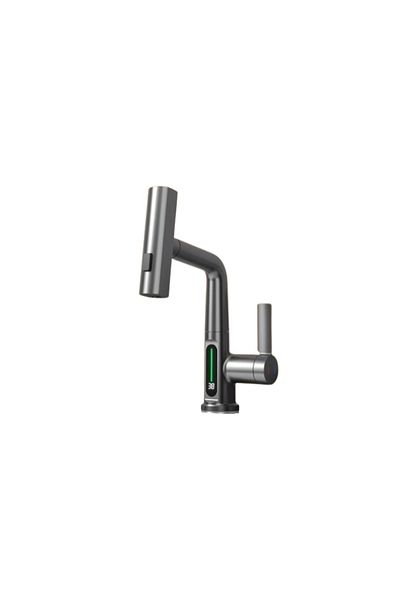 Blackswan Design Bathroom sink faucet, Blackswan, Type M327, smart gray, LCD display, 3 modes and waterfall shower, 23 cm