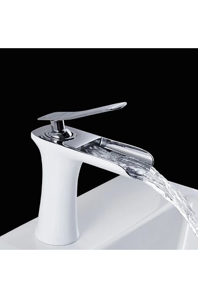 Blackswan Design Bathroom sink faucet, Blackswan, Cascada Type M57, white/chrome model, size 16 cm