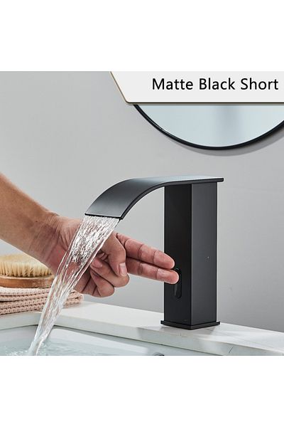 Blackswan Design Baterie chiuveta baie, Blackswan, Tip M183, negru scurt cu pipa tip cascada si senzor, 15 cm