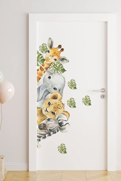 KT Decor مجموعة ملصقات حائط على حافة باب حيوانات سفاري