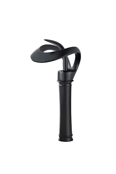 Blackswan Design Baterie chiuveta baie, Blackswan, Tip M217, negru cu pipa tip cascada si montare pe blat, 34 cm