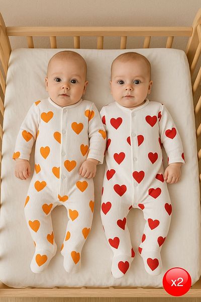 Minytrendy Set of 2 Baby Girl Newborn Jumpsuit Heart Patterned Stretchy Snap Jumpsuit Hospital Release Baby Gift