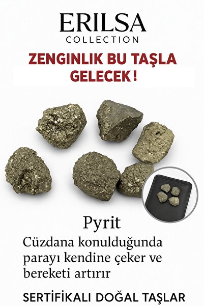 Erilsa Sertifikalı Tamburlanmış Cüzdan Boy Pirit Taşı Kütle - El Taşı - Zihinsel Güç Maddi Enerji Koruması