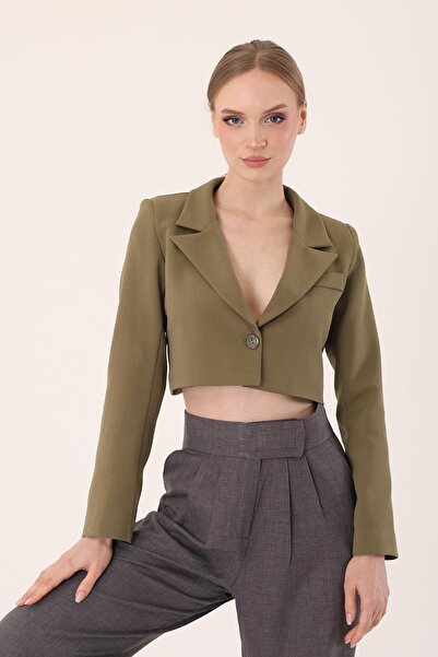 polle Crop Blazer Ceket-Haki