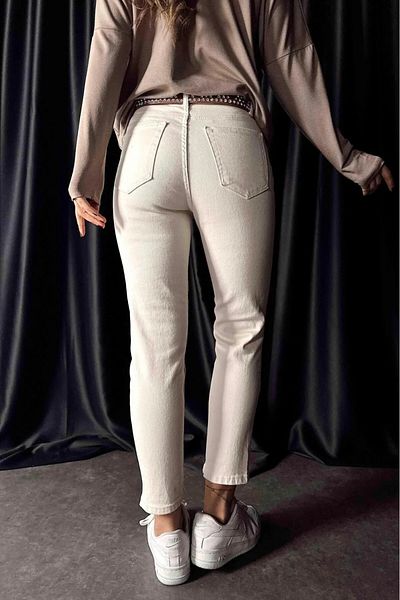 SANTA BELLA Asian Xtc Beige Cream Mom Jean Women Boyfriend High Waist Lycra Jeans