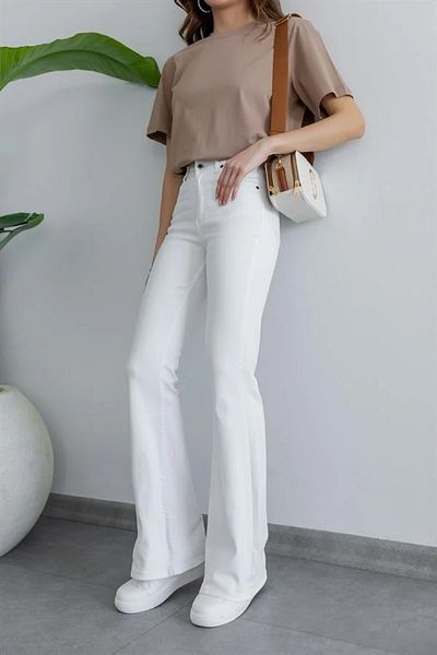 SANTA BELLA White Flare Leg Jean Extra Lycra High Waist Women's Flare Jeans