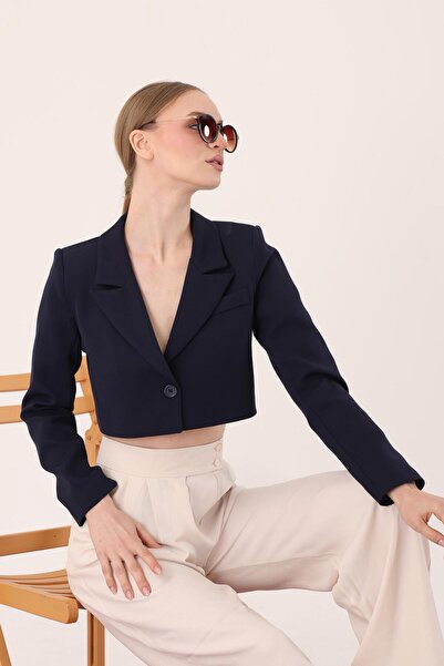 polle Crop Blazer Ceket- Lacivert