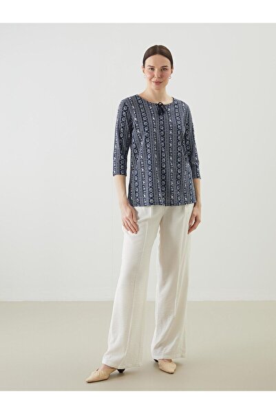 LC Waikiki Bağlamalı Yaka Desenli Kadın Bluz