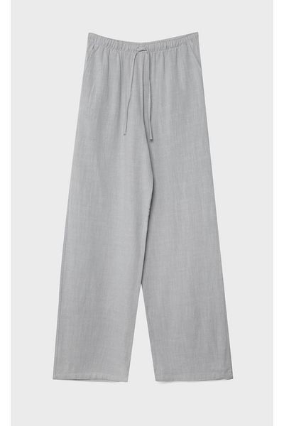 polle Women's Gray Linen Blended Loose Fitting Trousers