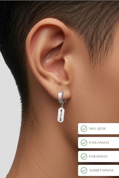 Lynare Compression Trend Razor Model Dangle Men's Steel Gray Earrings 1 Piece