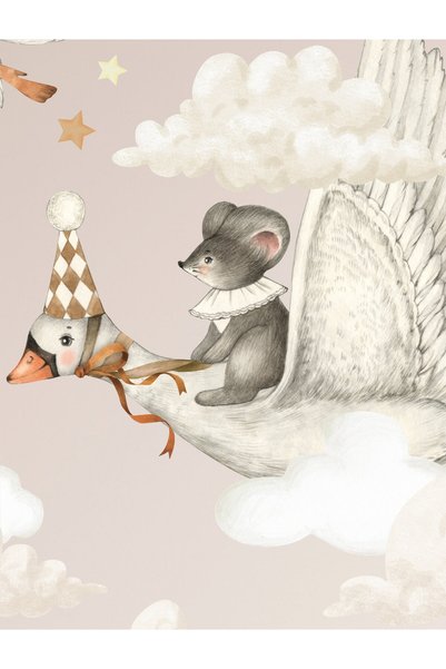 KT Decor Magical Life Cute Swans Mice and Rabbits Kids Room Wall Sticker Set