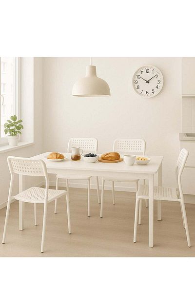 ALMUFARREJ Set of 4 multifunctional white kitchen chairs with metal legs