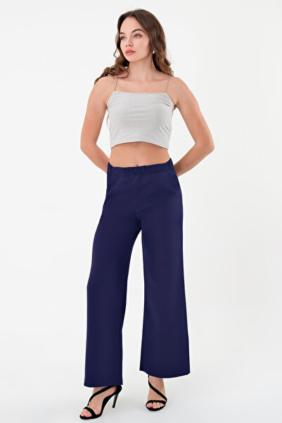 polle Жіночі темно-сині штани з високою талією та широкими штанинами на резинці