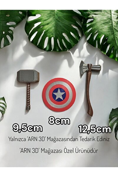 ARN 3D Thor Çekiçleri ve Kaptan Amerika Kalkanı Üçlü Set Figürü