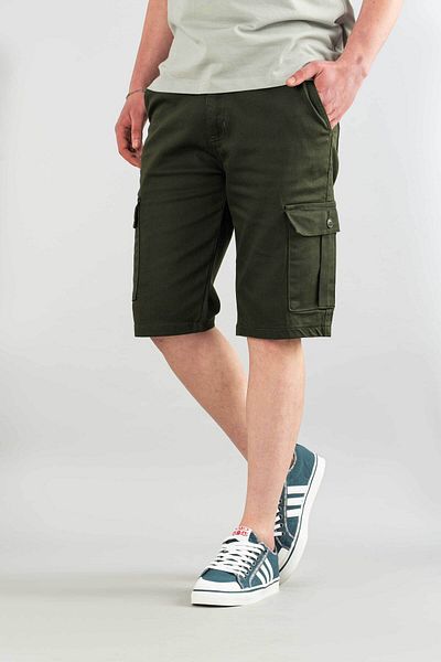 bombe Men's Gabardine Bermuda Canvas Lycra Cargo Pocket Shorts