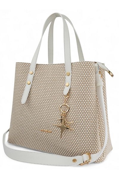 Evident White Woven Straw Adjustable Cross Strap Women's Handbag with Accessories