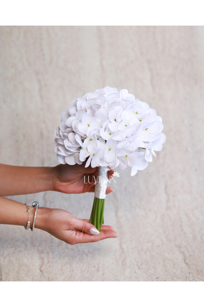 Luvienn Islak Ortanca Sade Beyaz Gelin Buketi-Ortanca Gelin Çiçeği Damat Yaka...