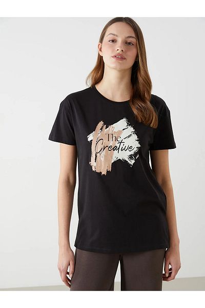 LC Waikiki Γυναικείο μπλουζάκι με στάμπα Crew Neck