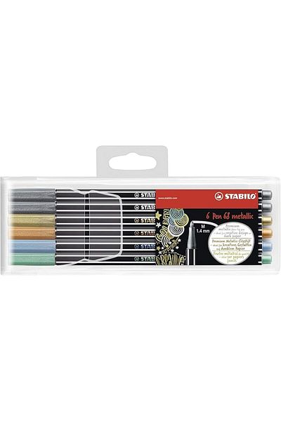 Stabilo Pen 68 - Felt Tip Paint Marker - Metallic Pack of 6 - Assorted Colours