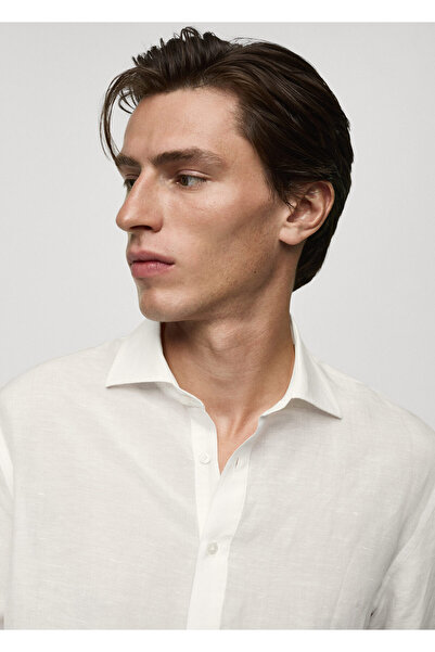 MANGO Εκρού ανδρικό πουκάμισο 77080338