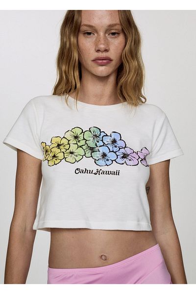MANGO Woman Εκρού Γυναικείο T-Shirt 67030486