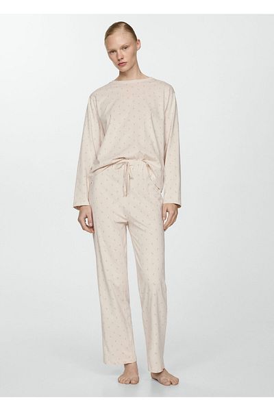 MANGO Woman Partea de jos de pijama pentru femei alb catifelat 77090569