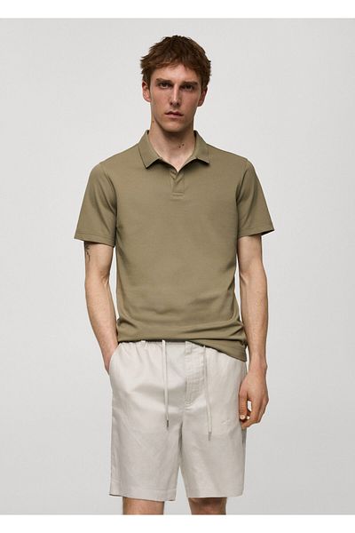 MANGO Woman Ανδρικό μπλουζάκι με λαιμόκοψη Khaki 77080585