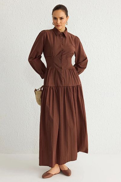 Trendyol Modest Σκούρο καφέ ελαστικό φόρεμα μέσης TCTSS25EB00016