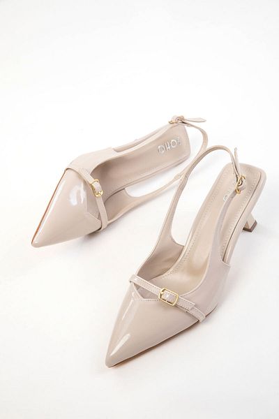 SOHO Beige Patent Leather Women's Classic Heeled Shoes 20598