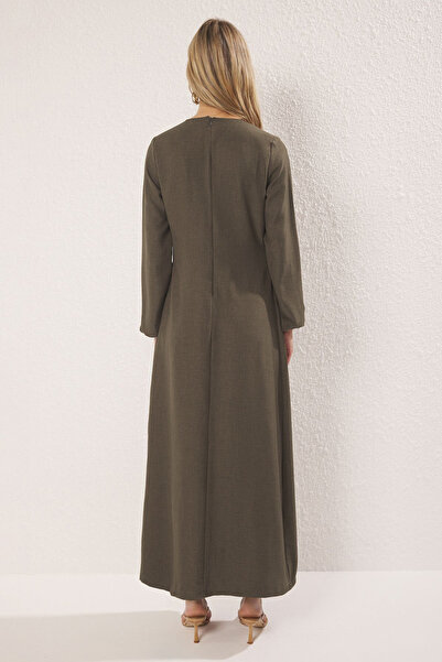 Trendyol Modest Φόρεμα υφαντό χακί λινό TCTSS25EB00129