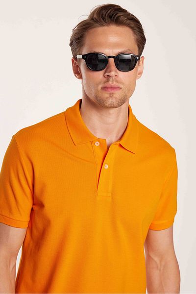Tudors Ανδρικό T-shirt Slim Fit Slim Fit 100% βαμβακερό πορτοκαλί γιακά πόλο
