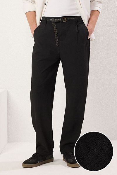 Trendyol Collection Чорні морквяні брюки з віскозної суміші Seersucker TMNSS25PL00017 з розслабленим кроєм TMNSS25PL00017