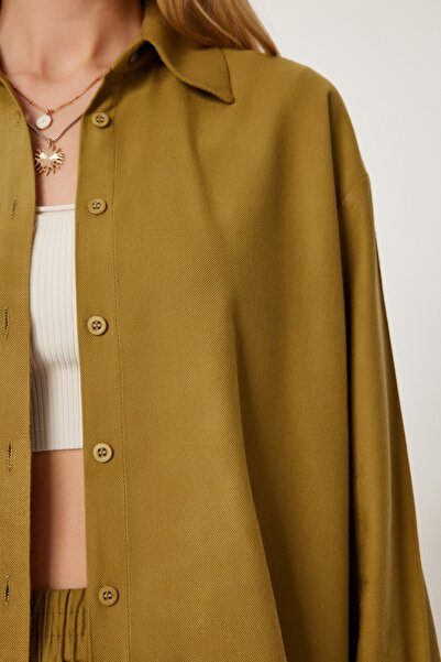 Happiness İstanbul Dámská olivově zelená sezónní tkaná košile Kalhoty Suit US00983