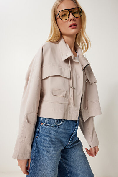 Happiness İstanbul Women's Beige Pocket Detailed Gabardine Jacket Sa00042