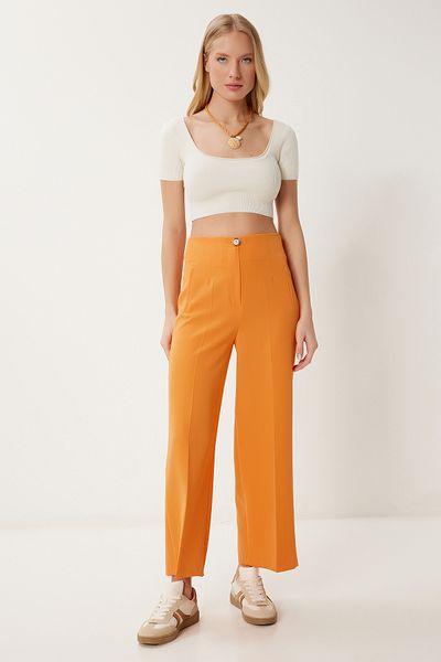 Happiness İstanbul Orangefarbene Culotte-Hose mit mittlerer Taille für Damen NS00435