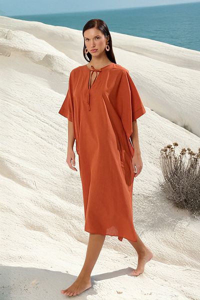 Trendyol Collection Rochie de plajă din țesătură maxi cu mâneci liliac 100% bumbac TBESS25EL00057