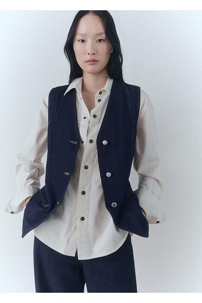 MANGO Vestă albastră pentru femei 77068285