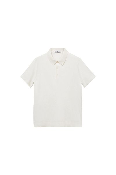 MANGO Λευκό ανδρικό μπλουζάκι Polo με λαιμόκοψη 77130592