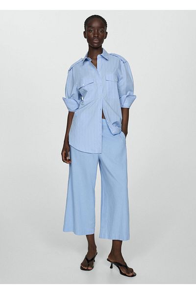 MANGO Woman Sky Blue Women's Trousers 77192007