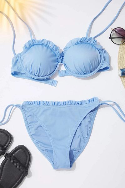 Trendyol Collection Синій плавки бікіні з оборками на талії TBESS25BA00015 з регульованою талією